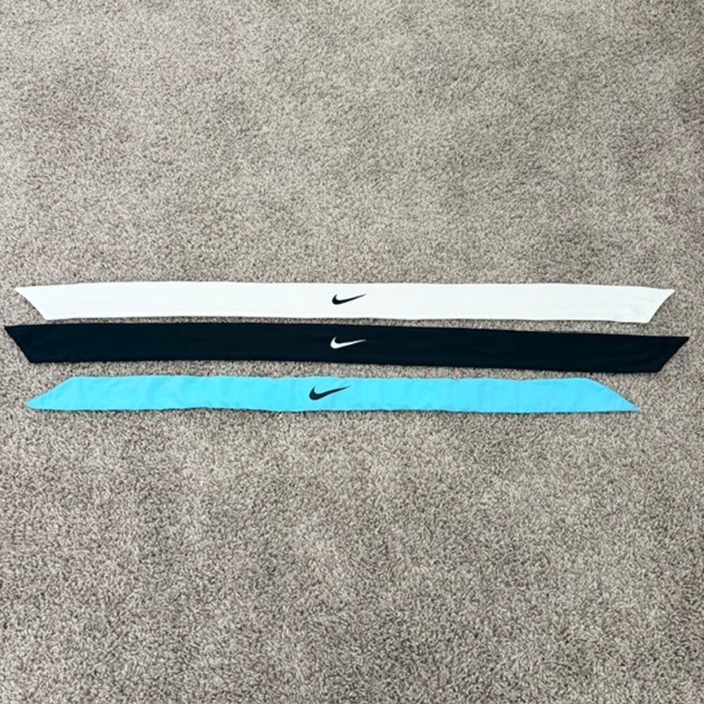 NIKE Flex Tie Headbands‎ Lot of 3 White, Black & Blue Athletic Tennis Running